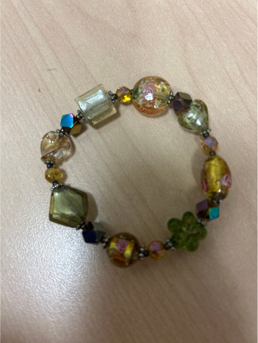 Feminine Floral Glass Bead bracelet Neutral Colors